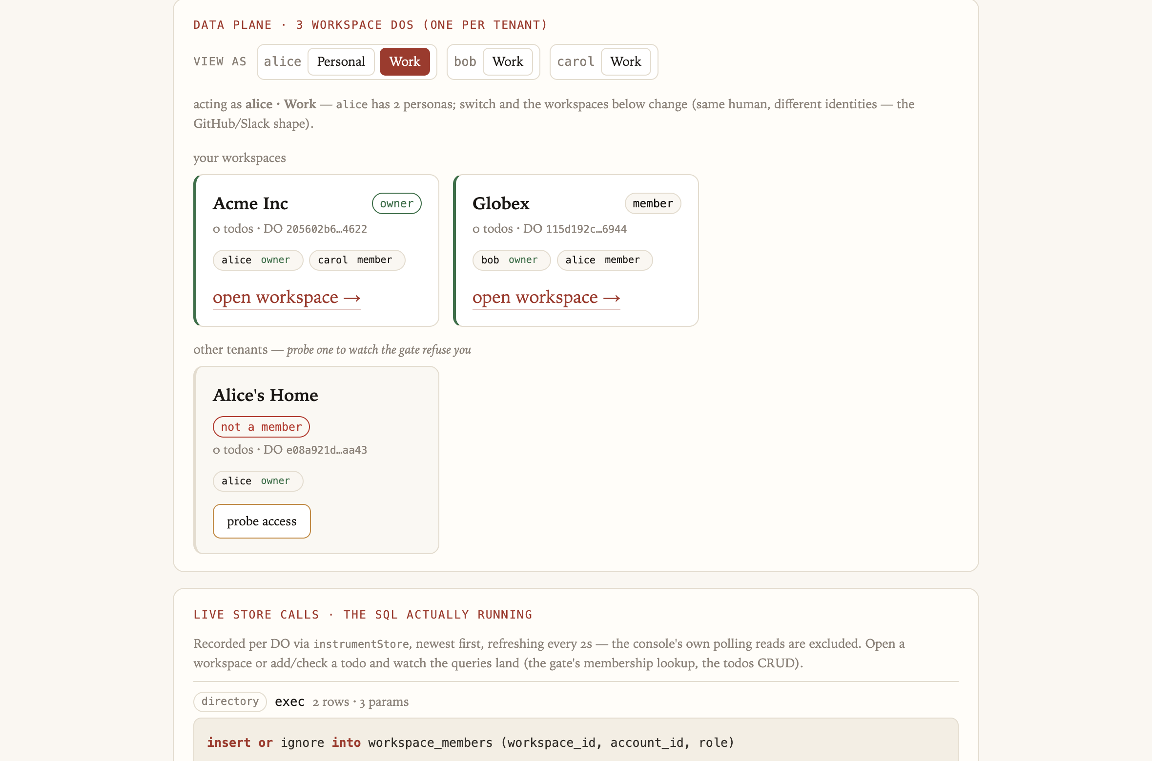The orion architecture console on Cloudflare — two planes, x-rayed